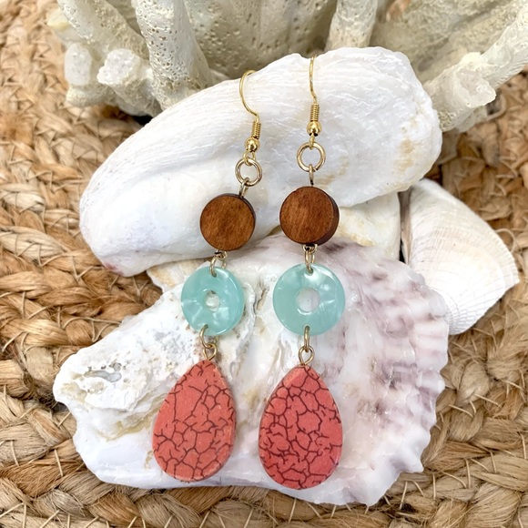 Colorful Wood & Bead Earrings - Picture 5 of 6